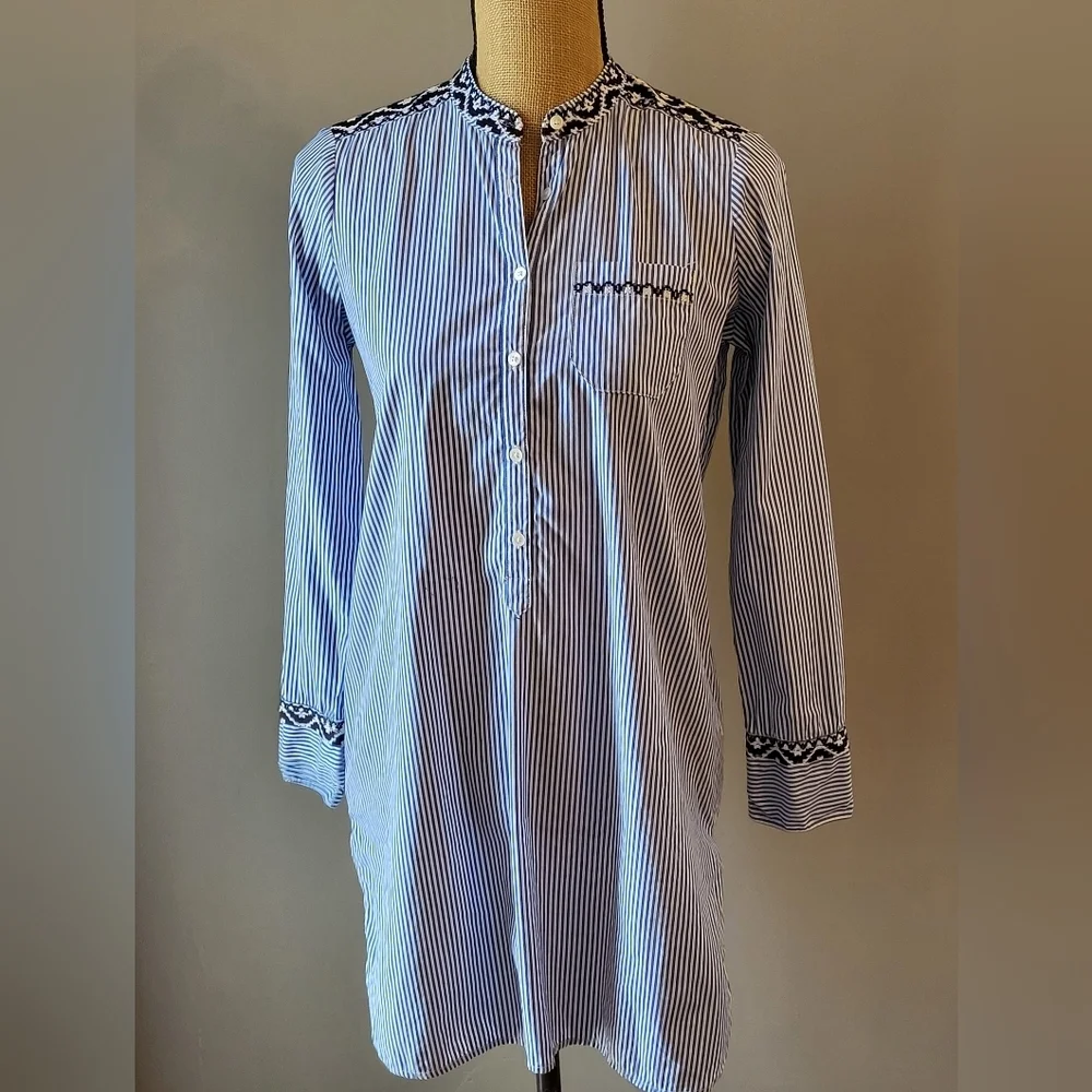 J Crew XSmall Cotton Striped Shirt Dress Blue/White